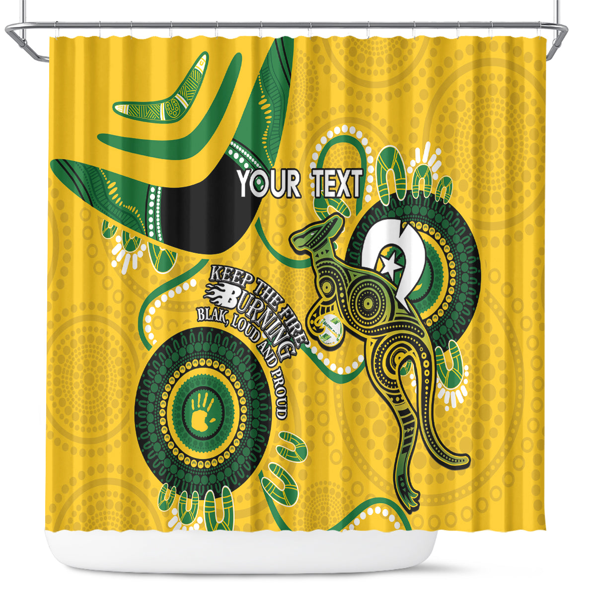 Custom Matildas NAIDOC Week Shower Curtain Australia Kangaroo Keep The Fire Burning - Yellow