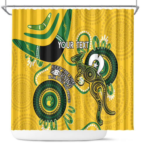 Custom Matildas NAIDOC Week Shower Curtain Australia Kangaroo Keep The Fire Burning - Yellow