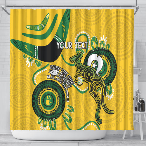 Custom Matildas NAIDOC Week Shower Curtain Australia Kangaroo Keep The Fire Burning - Yellow