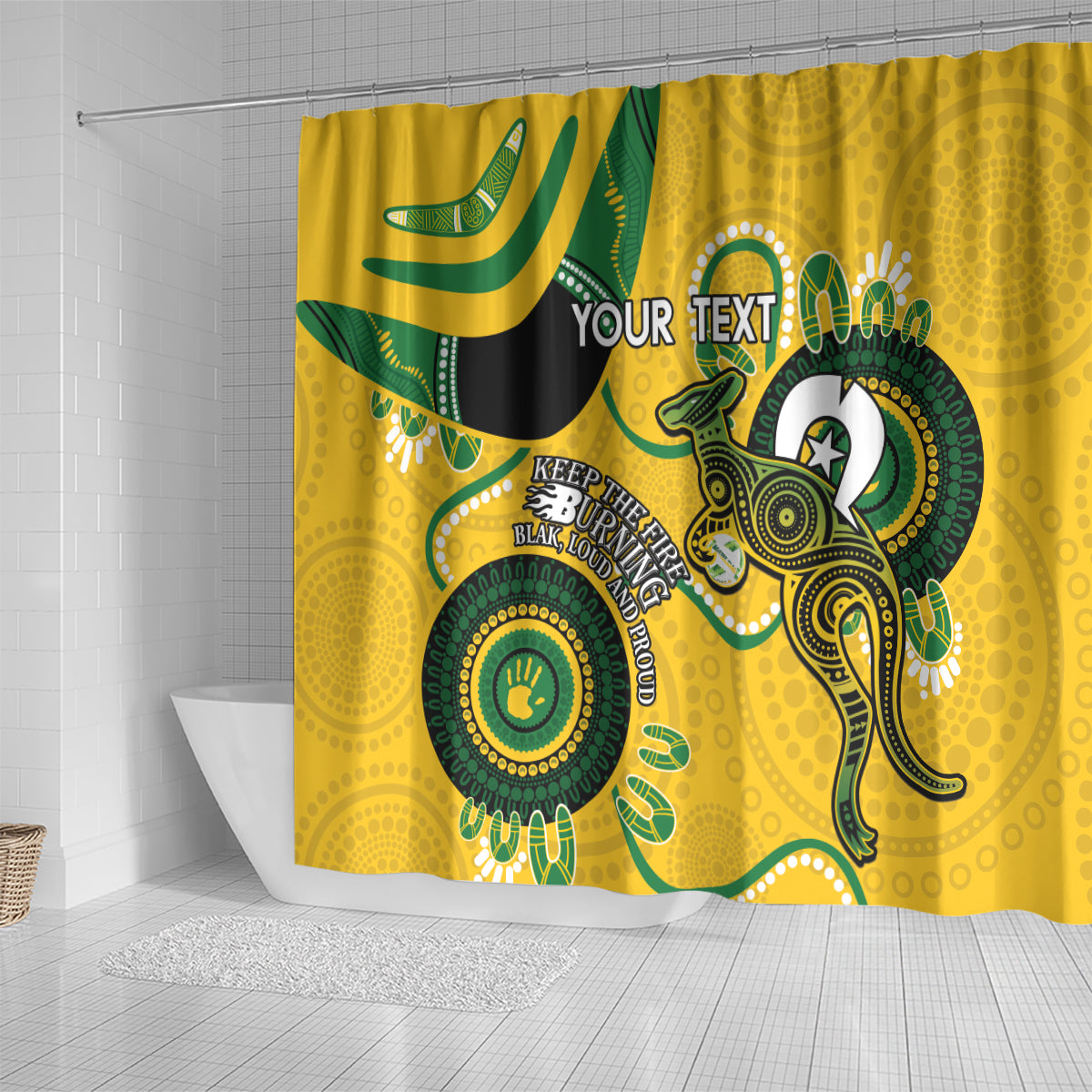 Custom Matildas NAIDOC Week Shower Curtain Australia Kangaroo Keep The Fire Burning - Yellow