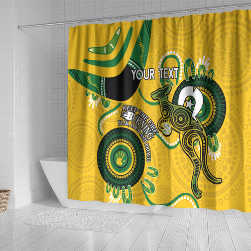 Custom Matildas NAIDOC Week Shower Curtain Australia Kangaroo Keep The Fire Burning - Yellow