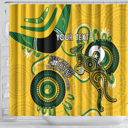 Custom Matildas NAIDOC Week Shower Curtain Australia Kangaroo Keep The Fire Burning - Yellow
