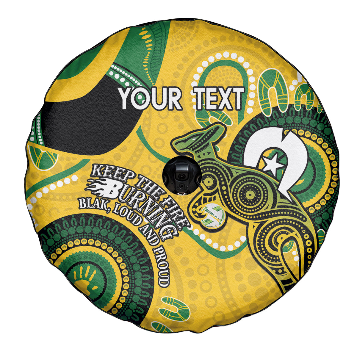 Custom Matildas NAIDOC Week Spare Tire Cover Australia Kangaroo Keep The Fire Burning - Yellow