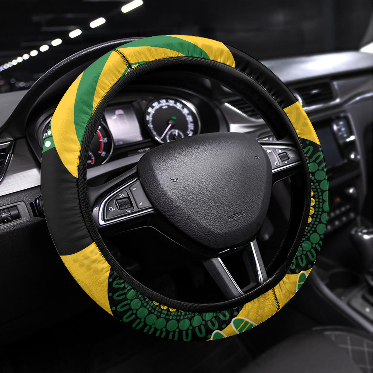 Matildas NAIDOC Week Steering Wheel Cover Australia Kangaroo Keep The Fire Burning - Yellow