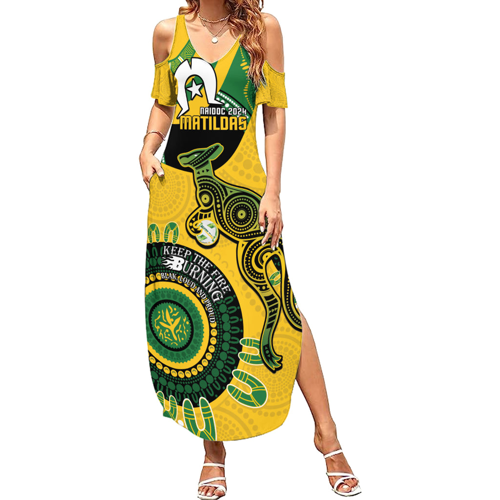 Custom Matildas NAIDOC Week Summer Maxi Dress Australia Kangaroo Keep The Fire Burning - Yellow
