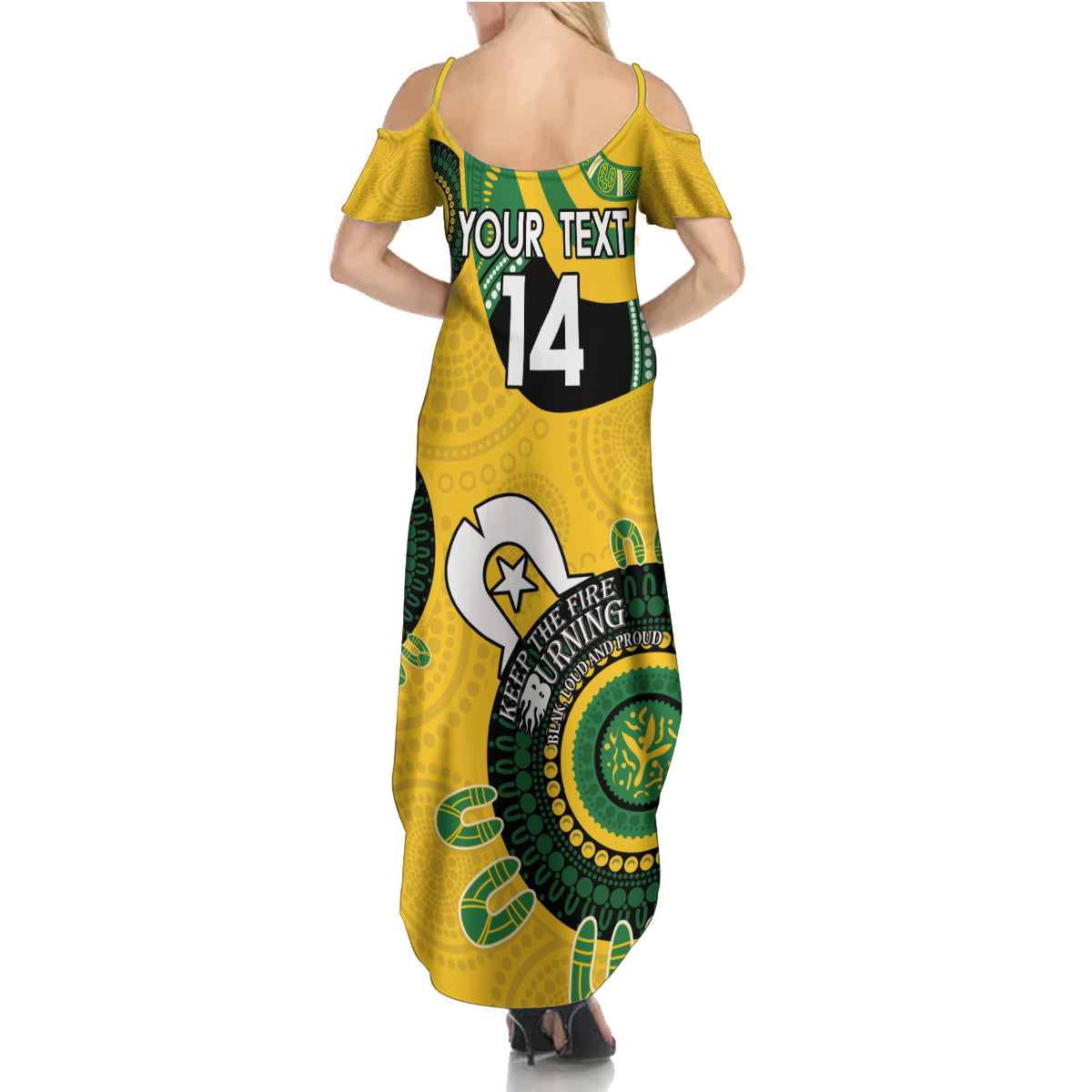 Custom Matildas NAIDOC Week Summer Maxi Dress Australia Kangaroo Keep The Fire Burning - Yellow