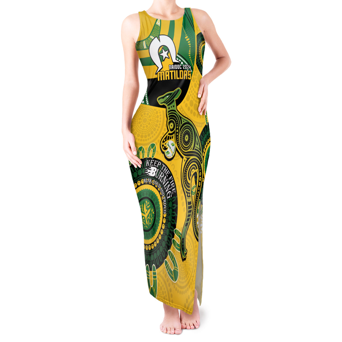 Custom Matildas NAIDOC Week Tank Maxi Dress Australia Kangaroo Keep The Fire Burning - Yellow