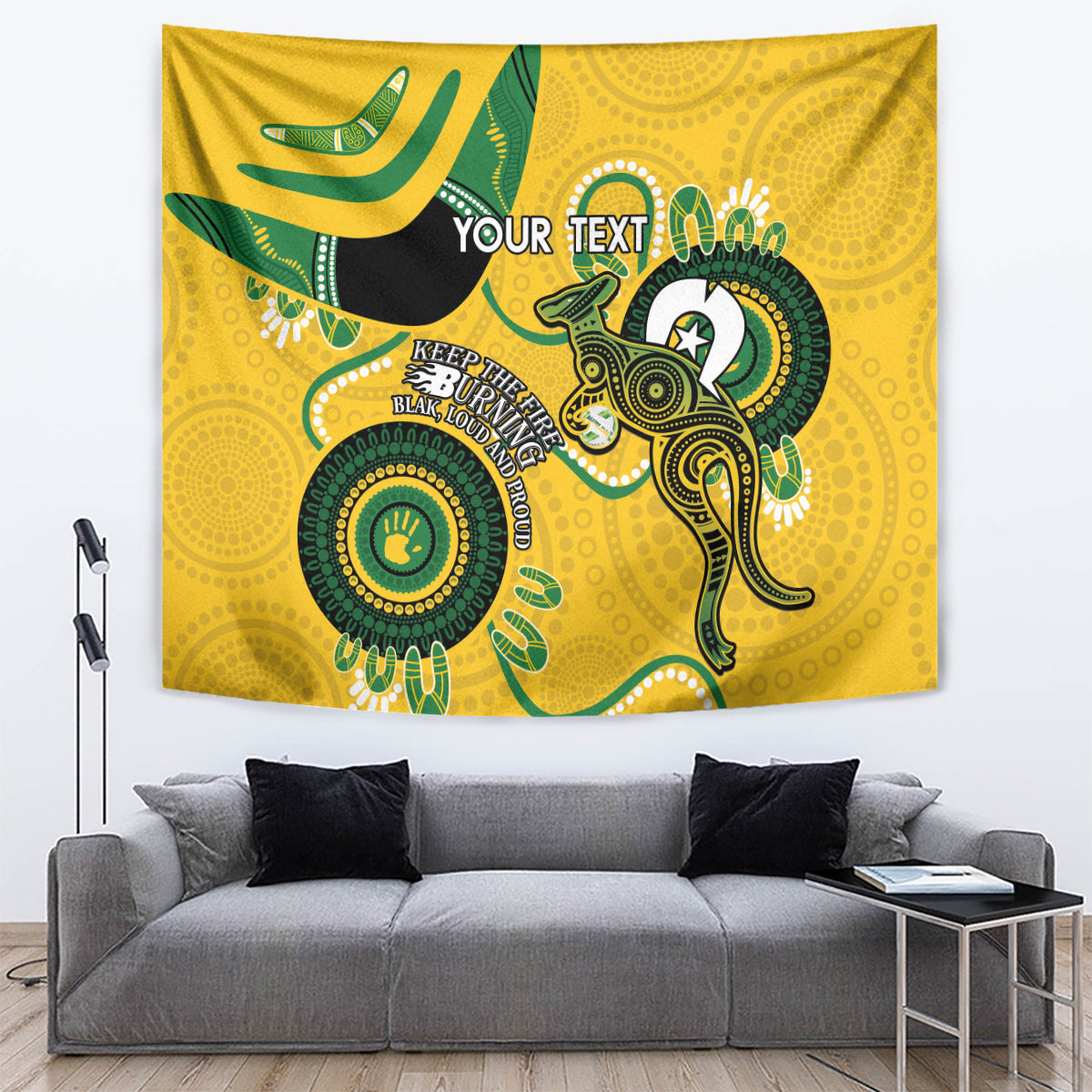 Custom Matildas NAIDOC Week Tapestry Australia Kangaroo Keep The Fire Burning - Yellow