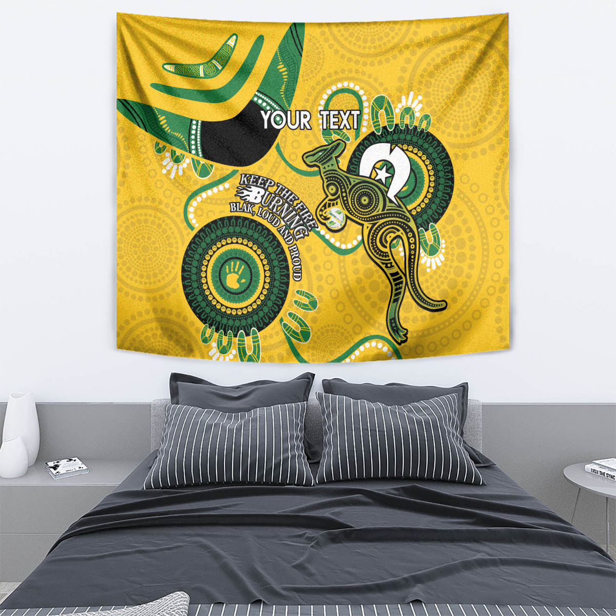 Custom Matildas NAIDOC Week Tapestry Australia Kangaroo Keep The Fire Burning - Yellow