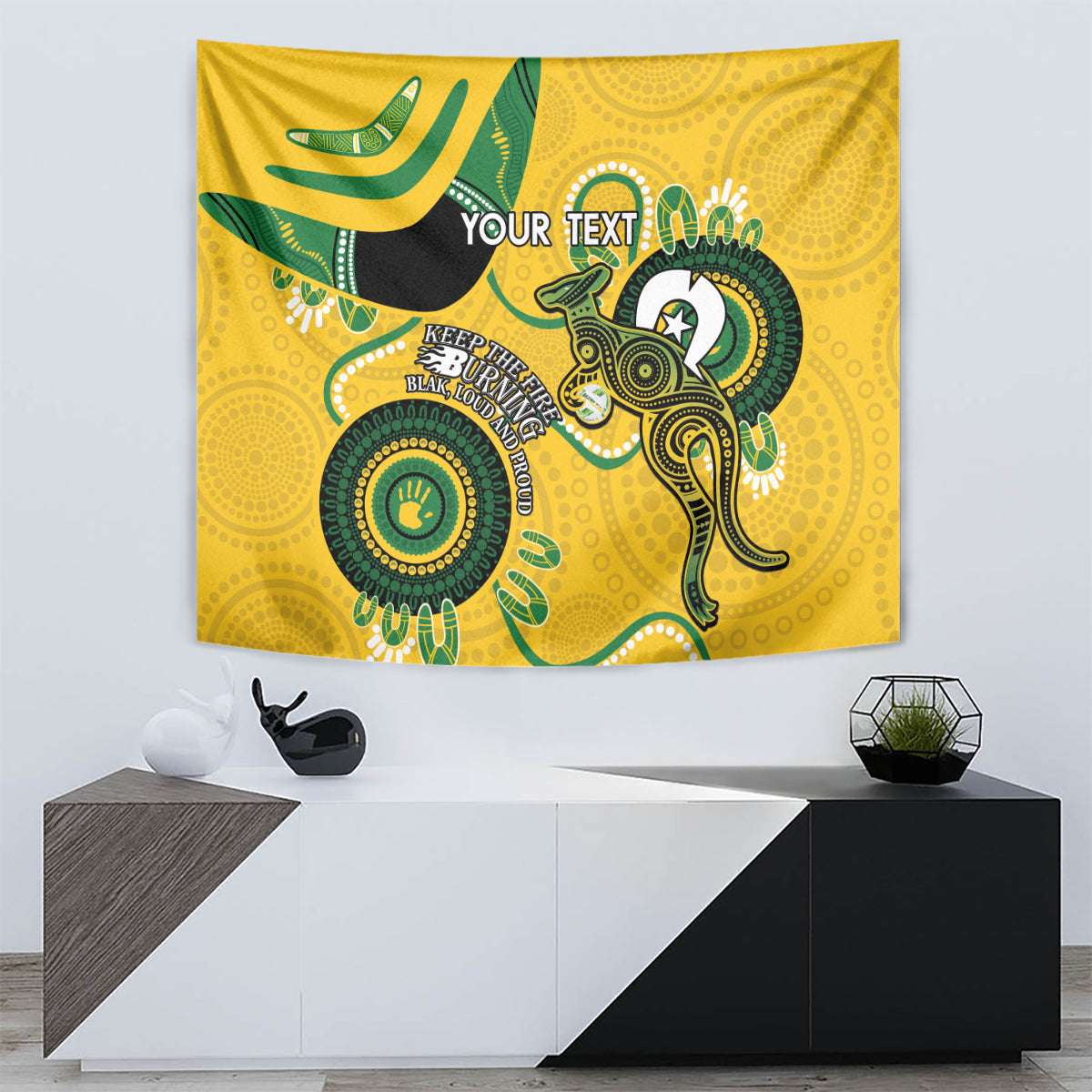 Custom Matildas NAIDOC Week Tapestry Australia Kangaroo Keep The Fire Burning - Yellow