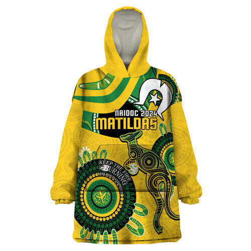 Custom Matildas NAIDOC Week Wearable Blanket Hoodie Australia Kangaroo Keep The Fire Burning - Yellow