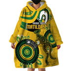 Custom Matildas NAIDOC Week Wearable Blanket Hoodie Australia Kangaroo Keep The Fire Burning - Yellow