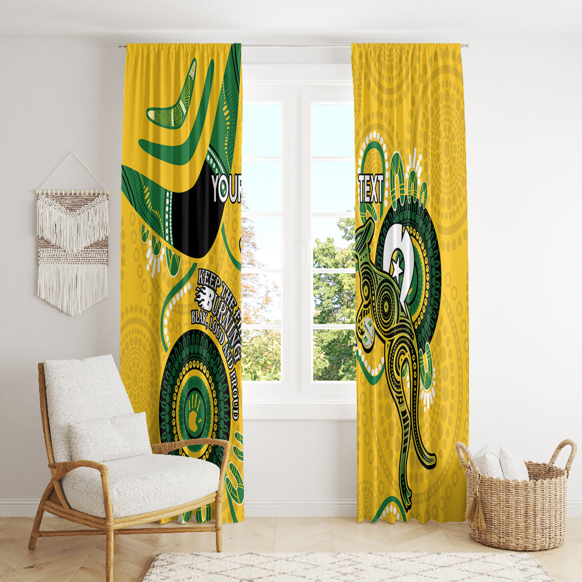 Custom Matildas NAIDOC Week Window Curtain Australia Kangaroo Keep The Fire Burning - Yellow