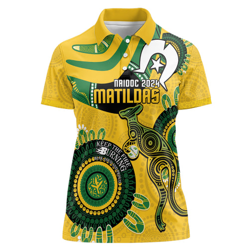 Custom Matildas NAIDOC Week Women Polo Shirt Australia Kangaroo Keep The Fire Burning - Yellow
