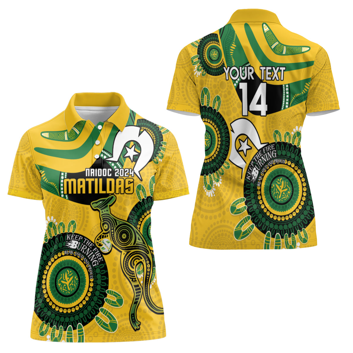 Custom Matildas NAIDOC Week Women Polo Shirt Australia Kangaroo Keep The Fire Burning - Yellow