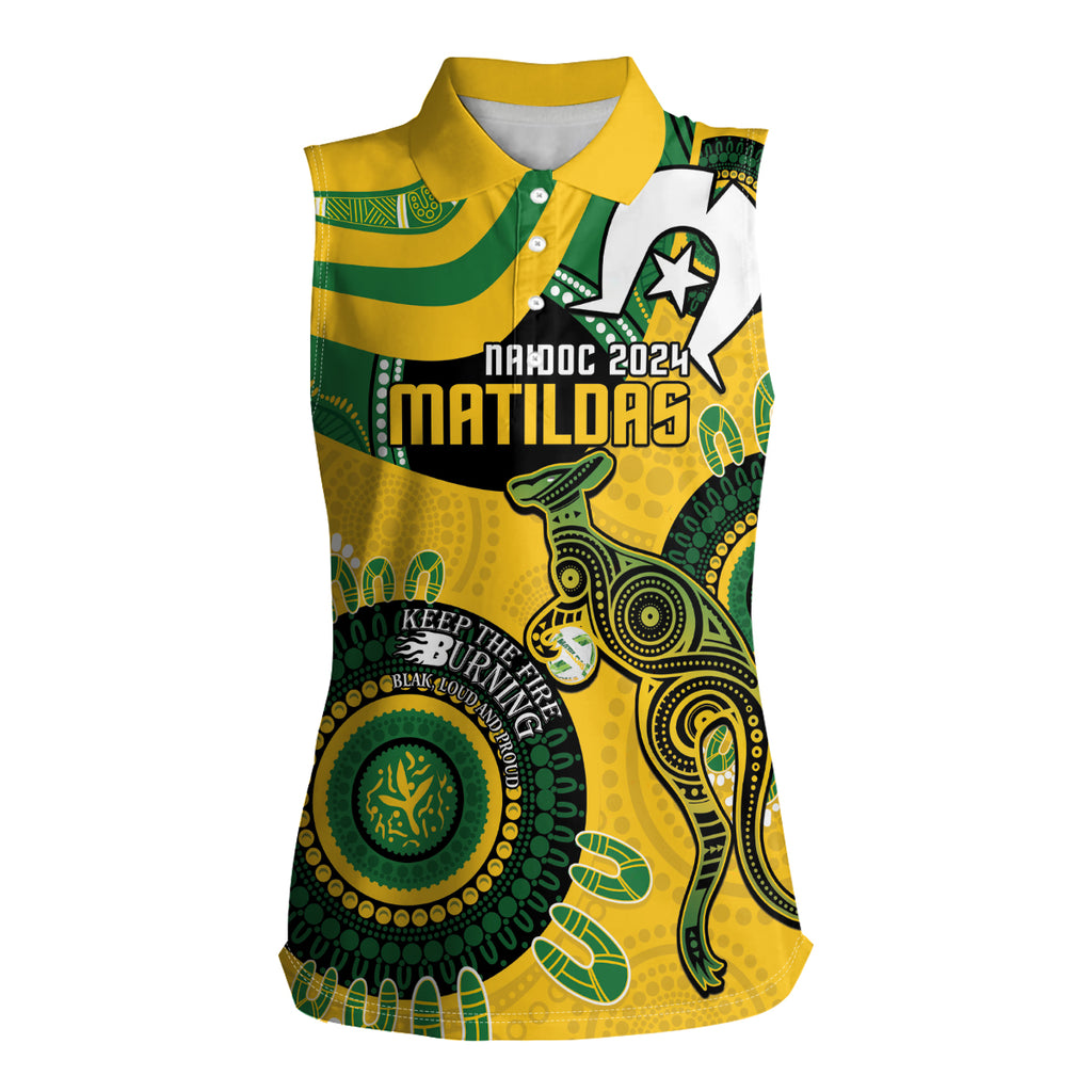Custom Matildas NAIDOC Week Women Sleeveless Polo Shirt Australia Kangaroo Keep The Fire Burning - Yellow