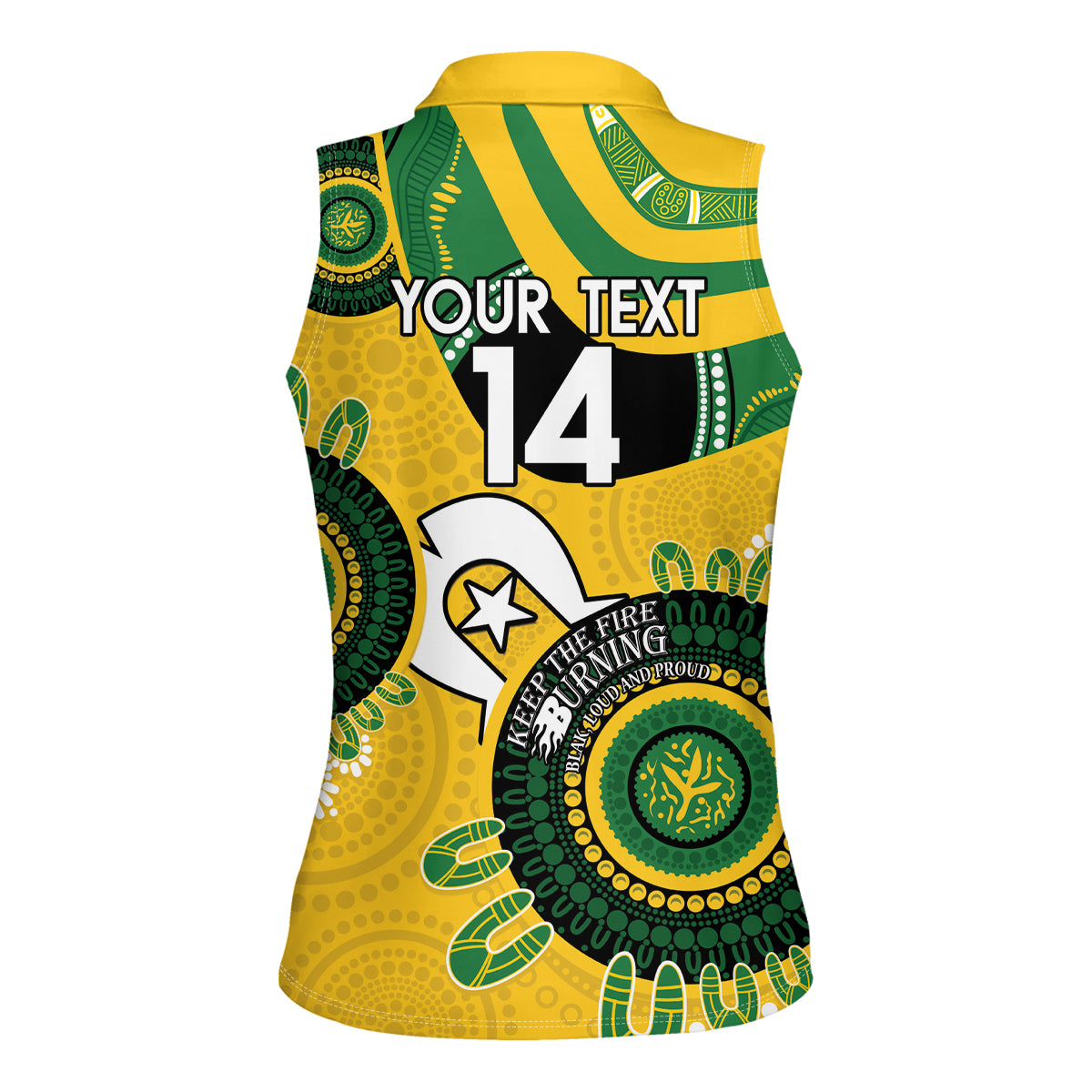 Custom Matildas NAIDOC Week Women Sleeveless Polo Shirt Australia Kangaroo Keep The Fire Burning - Yellow