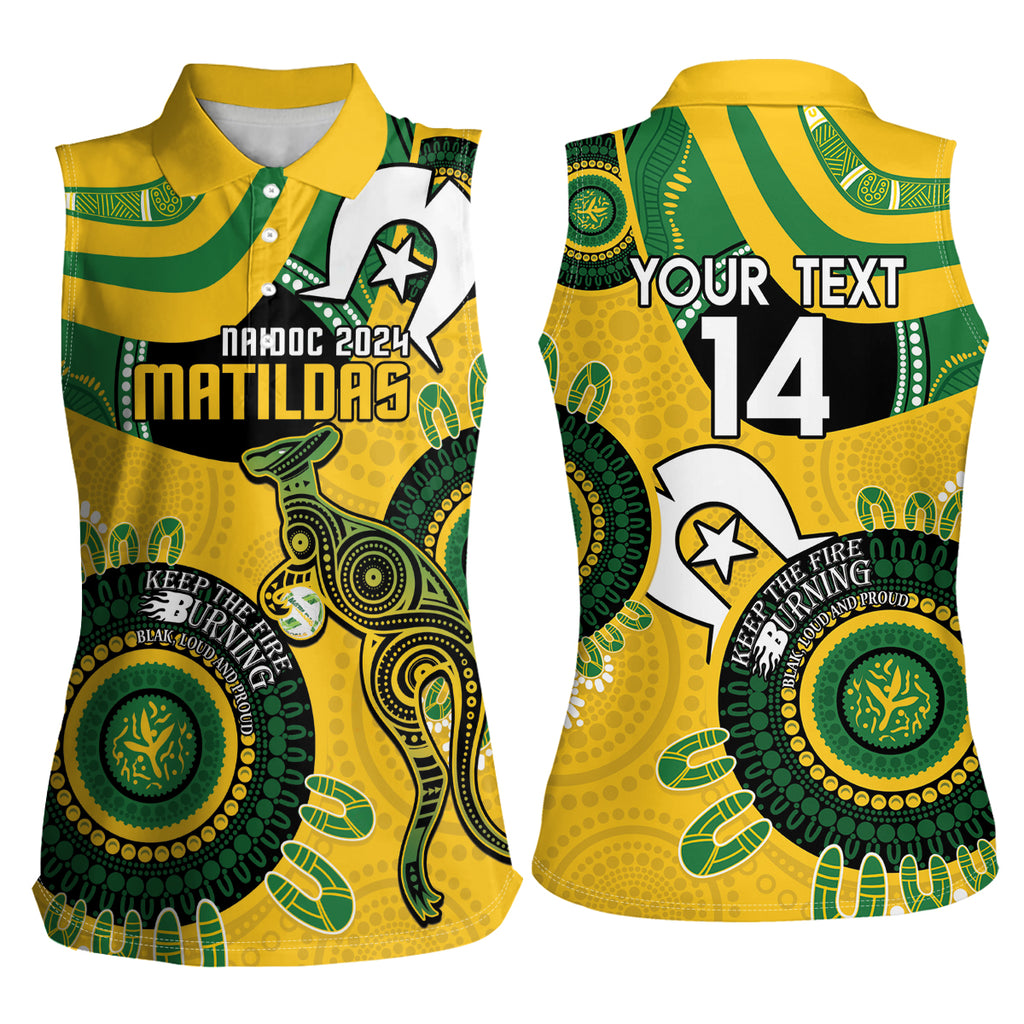 Custom Matildas NAIDOC Week Women Sleeveless Polo Shirt Australia Kangaroo Keep The Fire Burning - Yellow