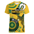 Custom Matildas NAIDOC Week Women V-Neck T-Shirt Australia Kangaroo Keep The Fire Burning - Yellow