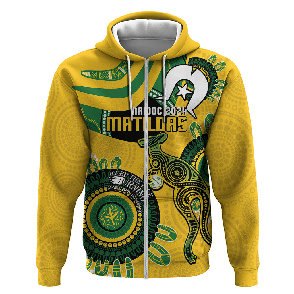 Custom Matildas NAIDOC Week Zip Hoodie Australia Kangaroo Keep The Fire Burning - Yellow