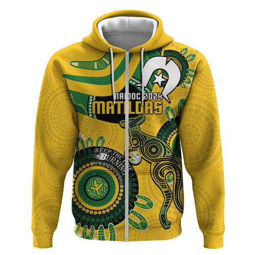 Custom Matildas NAIDOC Week Zip Hoodie Australia Kangaroo Keep The Fire Burning - Yellow