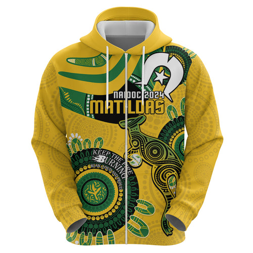 Custom Matildas NAIDOC Week Zip Hoodie Australia Kangaroo Keep The Fire Burning - Yellow