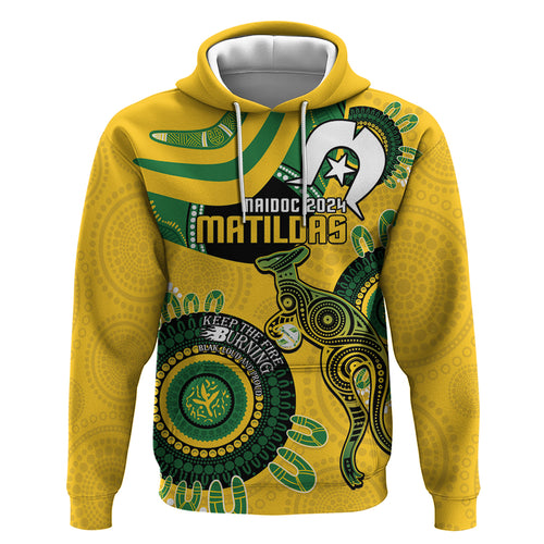 Custom Matildas NAIDOC Week Zip Hoodie Australia Kangaroo Keep The Fire Burning - Yellow