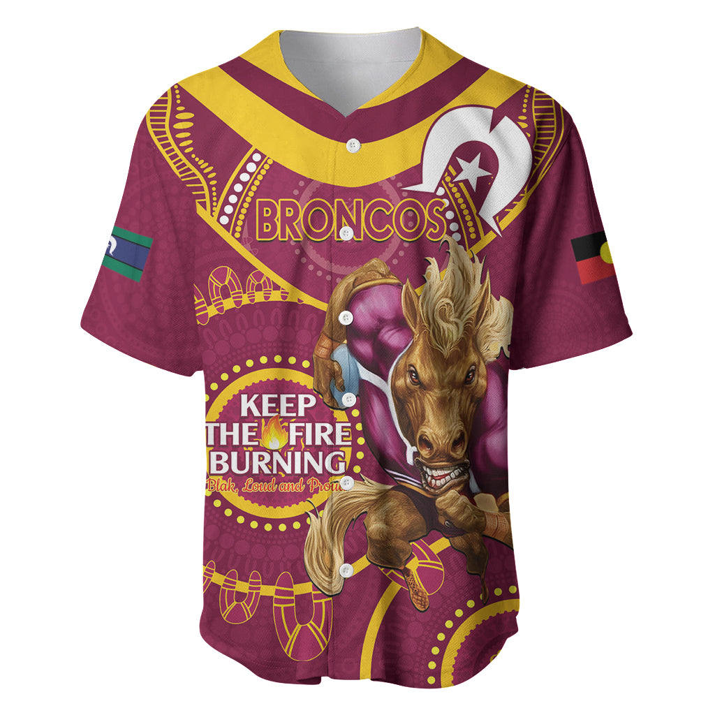 Custom NRL Broncos NAIDOC Week Baseball Jersey Keep The Fire Burning Indigenous Art