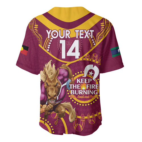 Custom NRL Broncos NAIDOC Week Baseball Jersey Keep The Fire Burning Indigenous Art