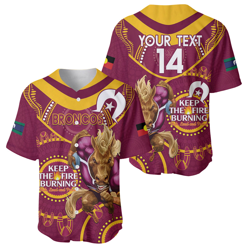 Custom NRL Broncos NAIDOC Week Baseball Jersey Keep The Fire Burning Indigenous Art
