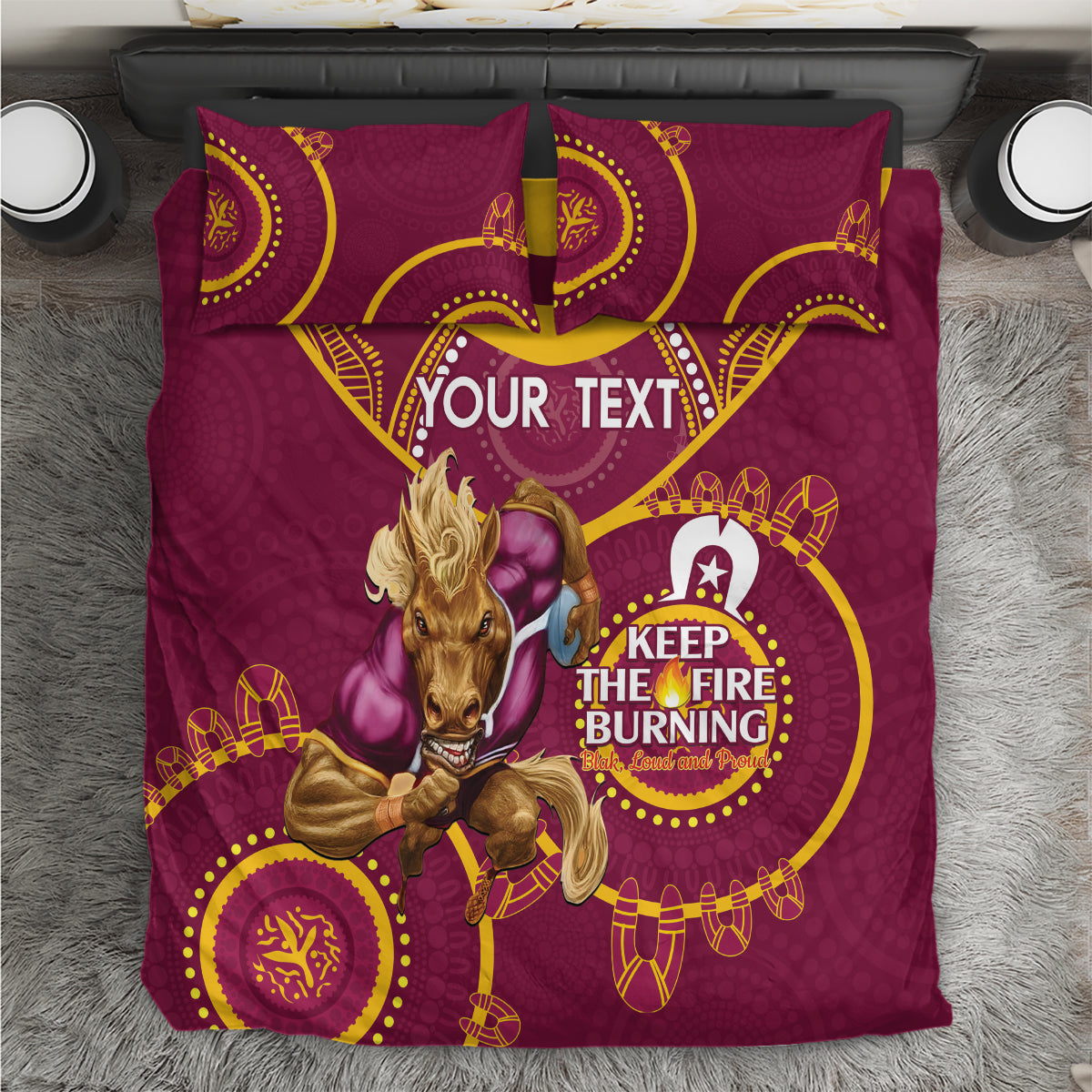 Custom NRL Broncos NAIDOC Week Bedding Set Keep The Fire Burning Indigenous Art