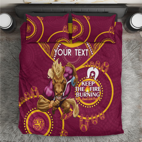 Custom NRL Broncos NAIDOC Week Bedding Set Keep The Fire Burning Indigenous Art