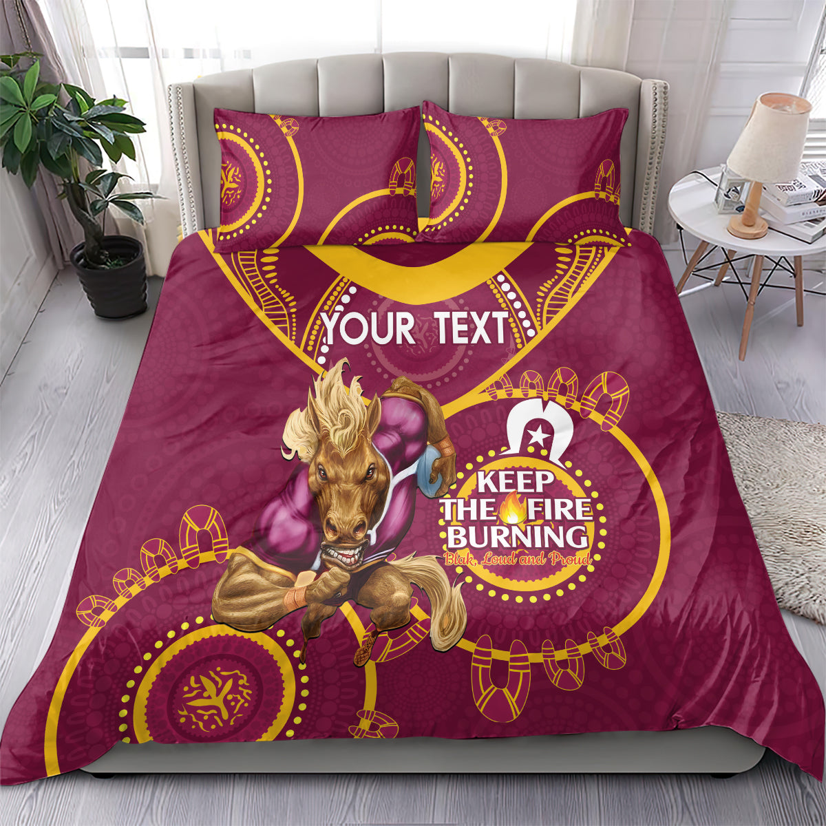 Custom NRL Broncos NAIDOC Week Bedding Set Keep The Fire Burning Indigenous Art
