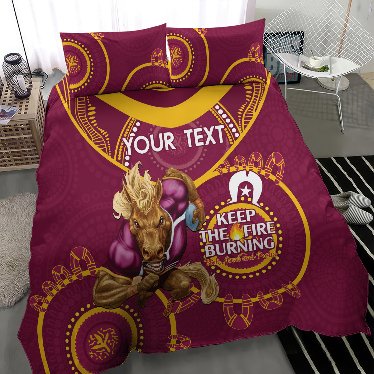 Custom NRL Broncos NAIDOC Week Bedding Set Keep The Fire Burning Indigenous Art