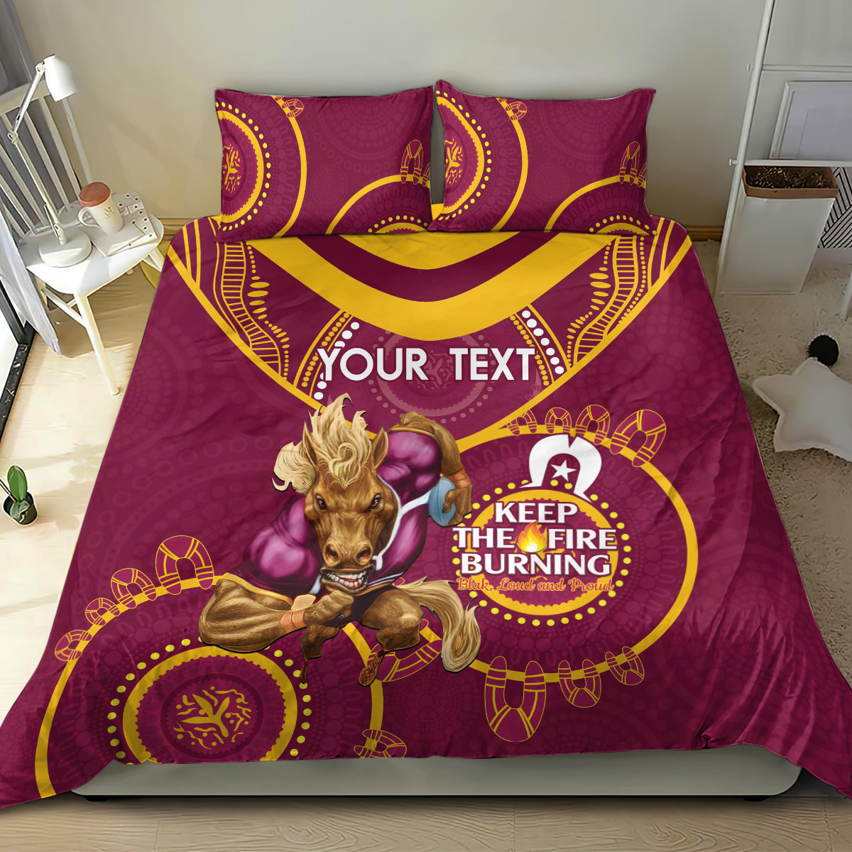 Custom NRL Broncos NAIDOC Week Bedding Set Keep The Fire Burning Indigenous Art