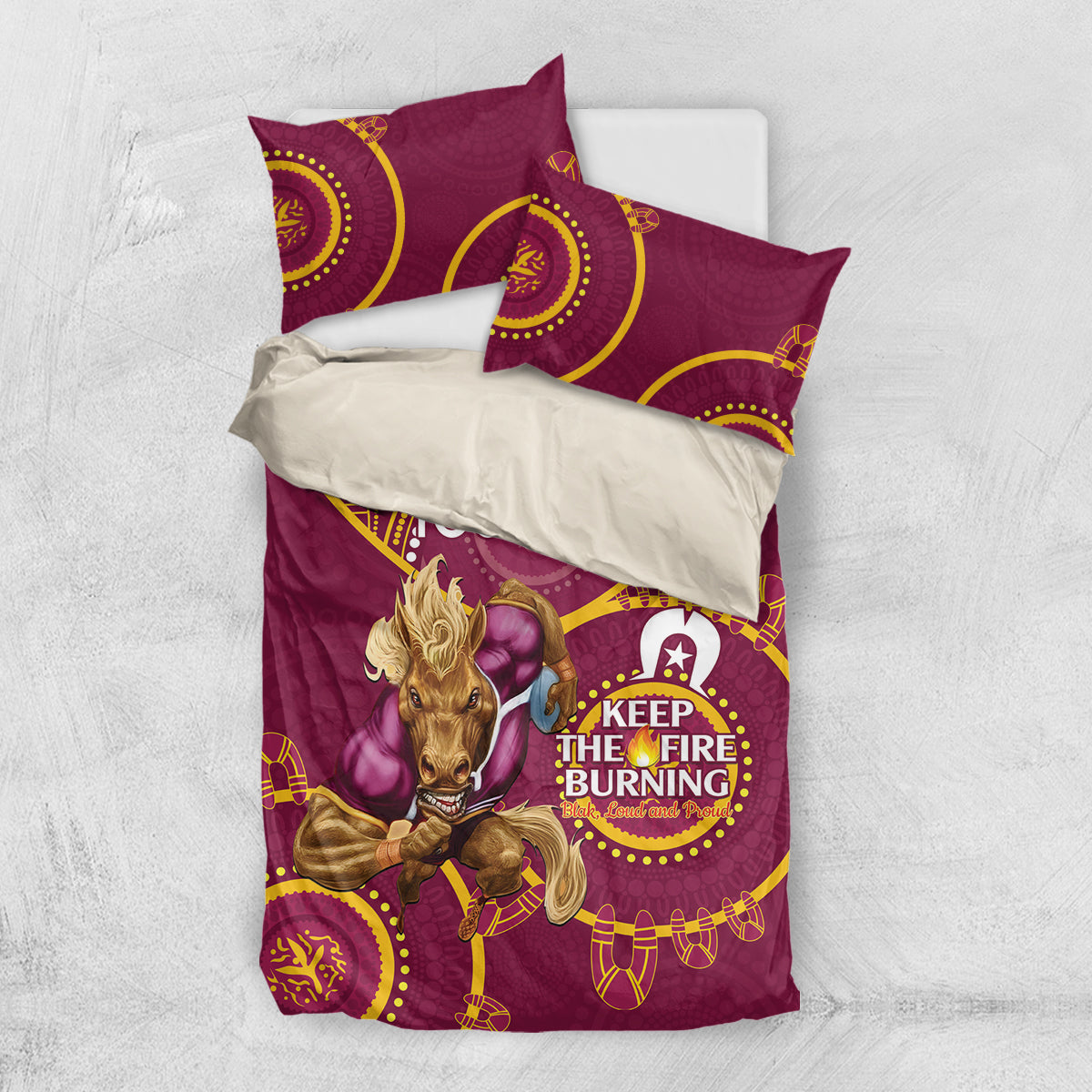 Custom NRL Broncos NAIDOC Week Bedding Set Keep The Fire Burning Indigenous Art