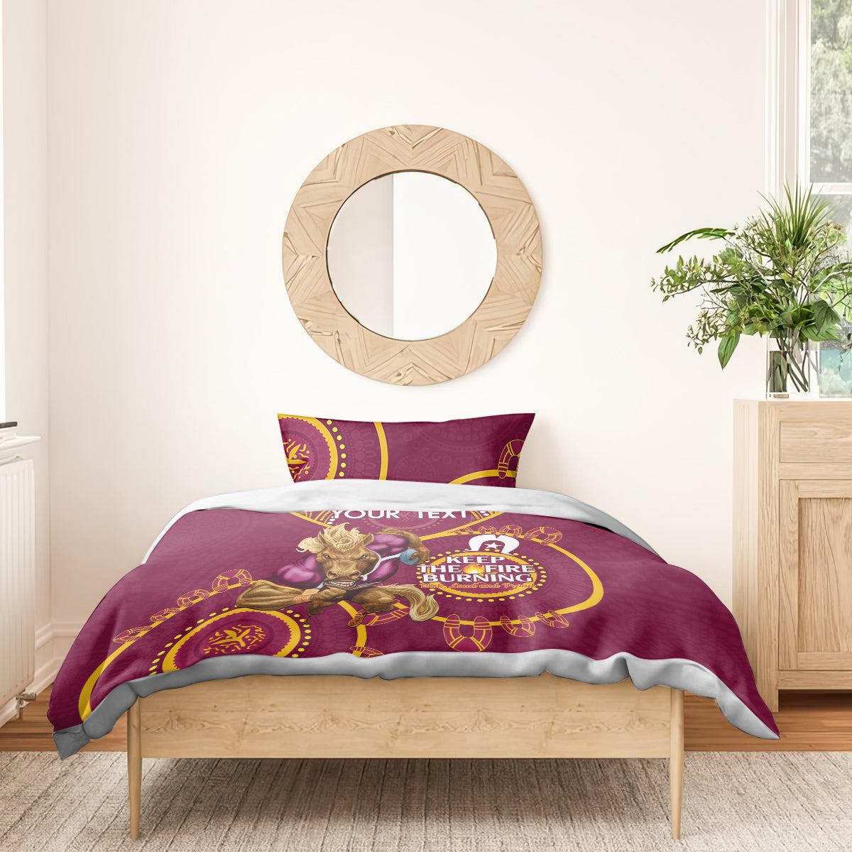 Custom NRL Broncos NAIDOC Week Bedding Set Keep The Fire Burning Indigenous Art