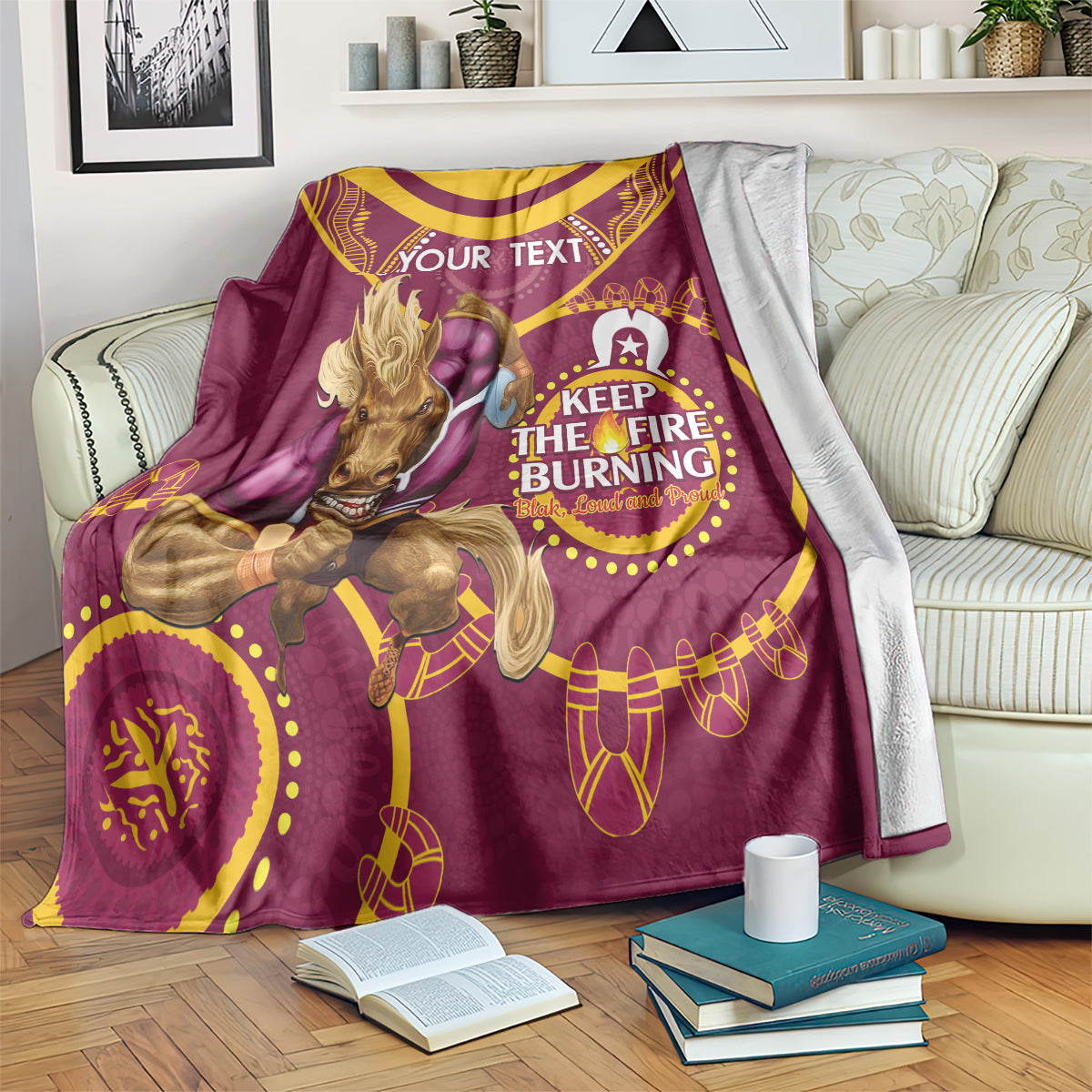 Custom NRL Broncos NAIDOC Week Blanket Keep The Fire Burning Indigenous Art