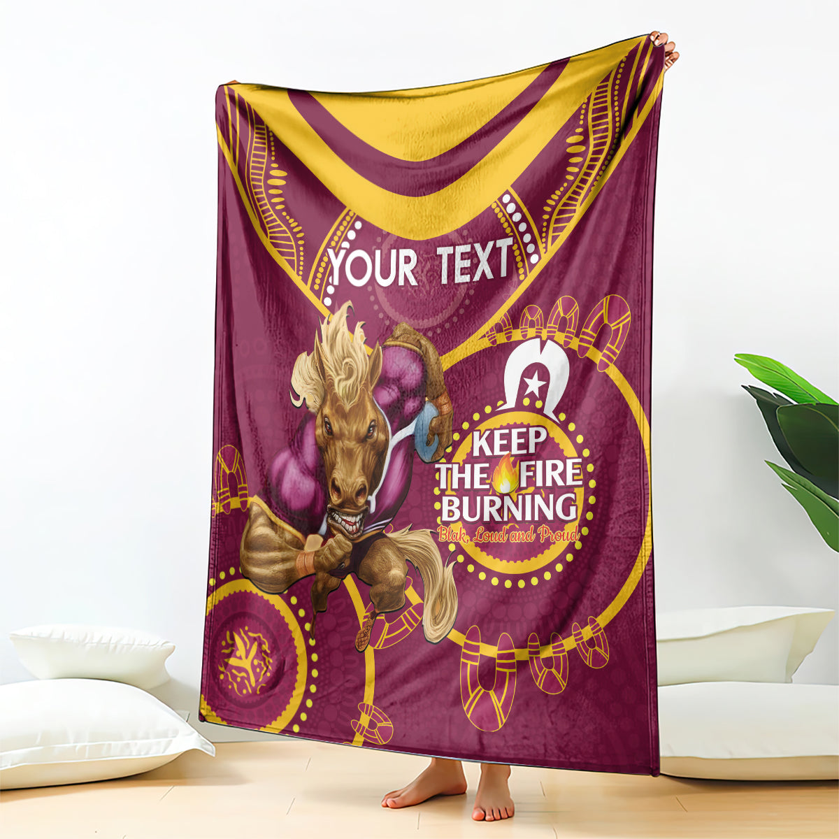 Custom NRL Broncos NAIDOC Week Blanket Keep The Fire Burning Indigenous Art