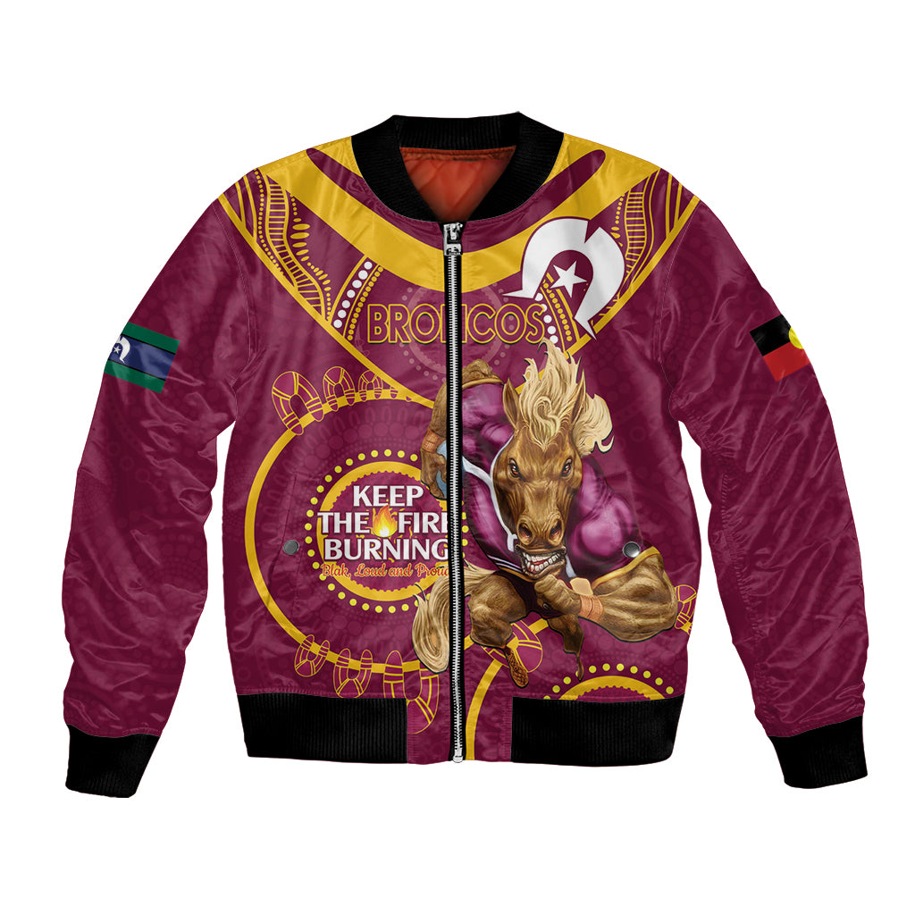 Custom NRL Broncos NAIDOC Week Bomber Jacket Keep The Fire Burning Indigenous Art