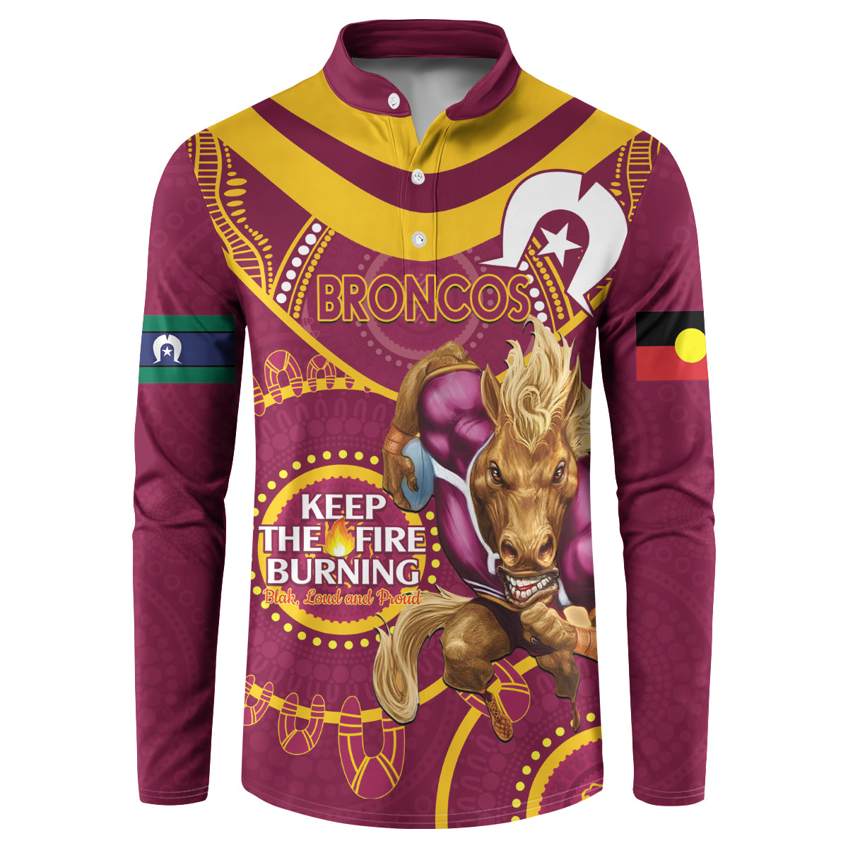 Custom NRL Broncos NAIDOC Week Button Sweatshirt Keep The Fire Burning Indigenous Art