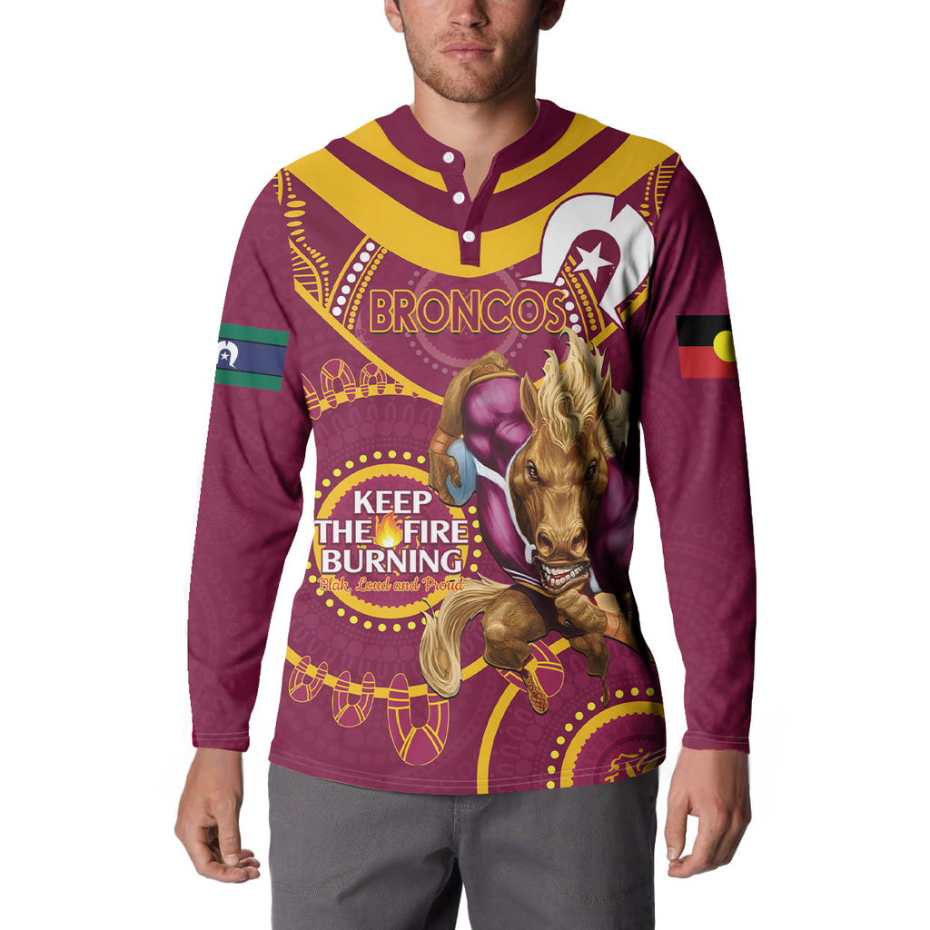 Custom NRL Broncos NAIDOC Week Button Sweatshirt Keep The Fire Burning Indigenous Art