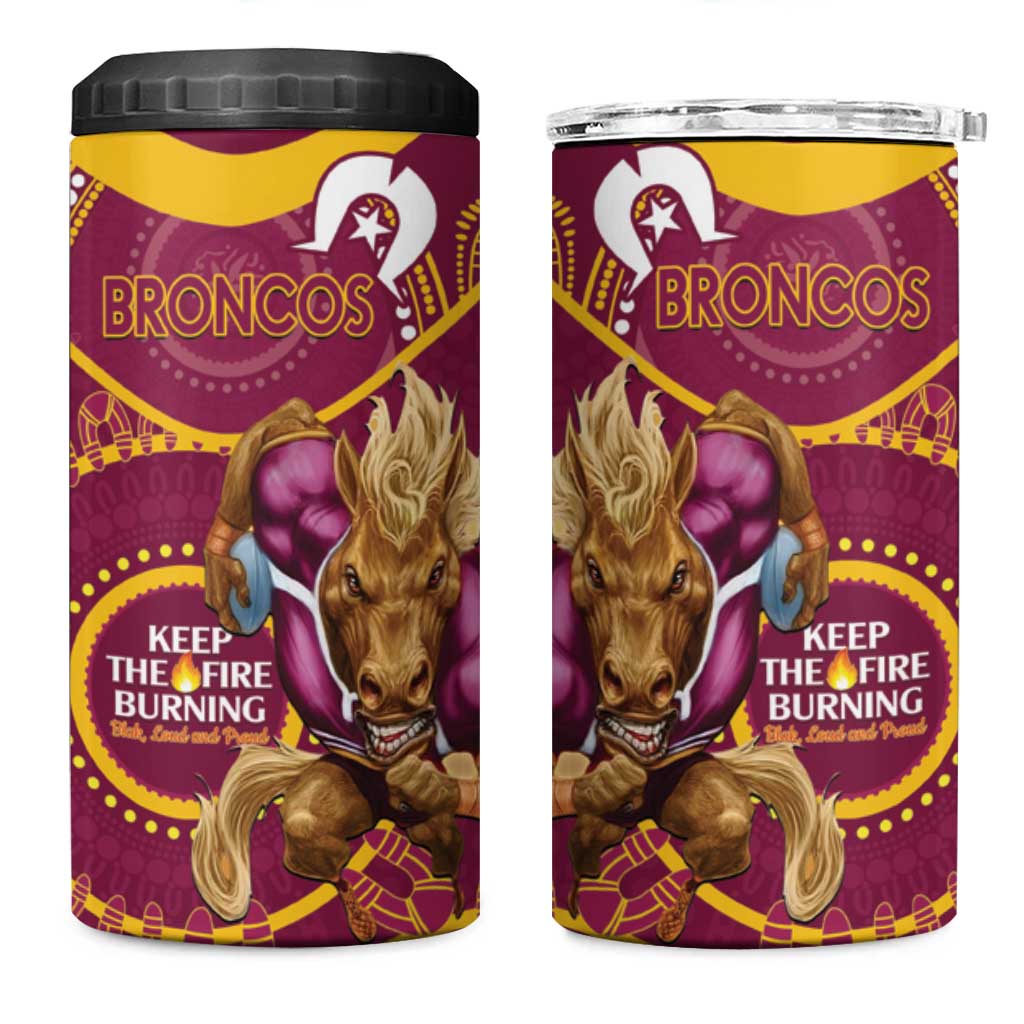 NRL Broncos NAIDOC Week 4 in 1 Can Cooler Tumbler Keep The Fire Burning Indigenous Art