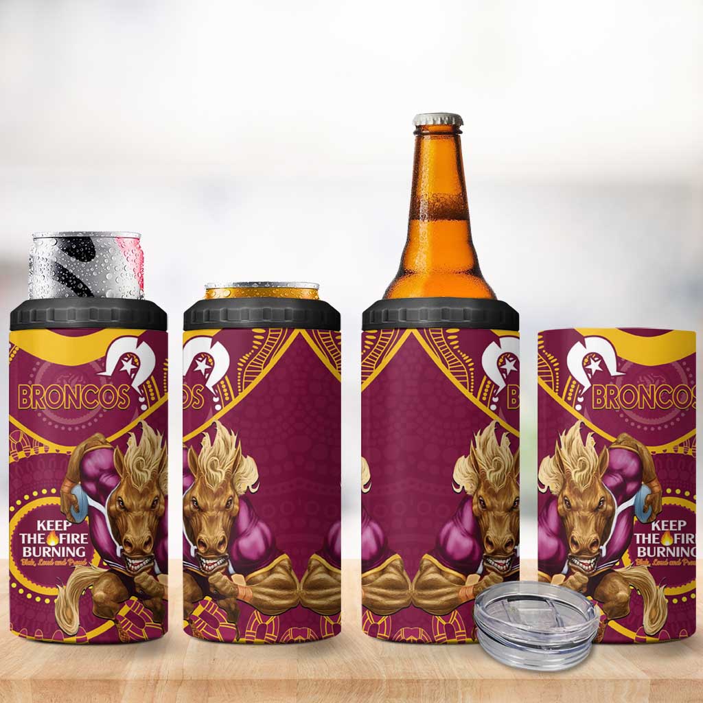NRL Broncos NAIDOC Week 4 in 1 Can Cooler Tumbler Keep The Fire Burning Indigenous Art