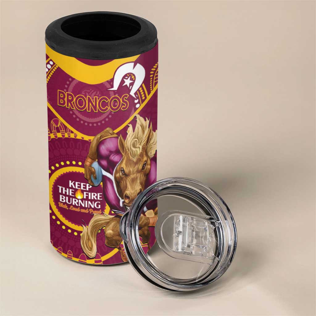 NRL Broncos NAIDOC Week 4 in 1 Can Cooler Tumbler Keep The Fire Burning Indigenous Art