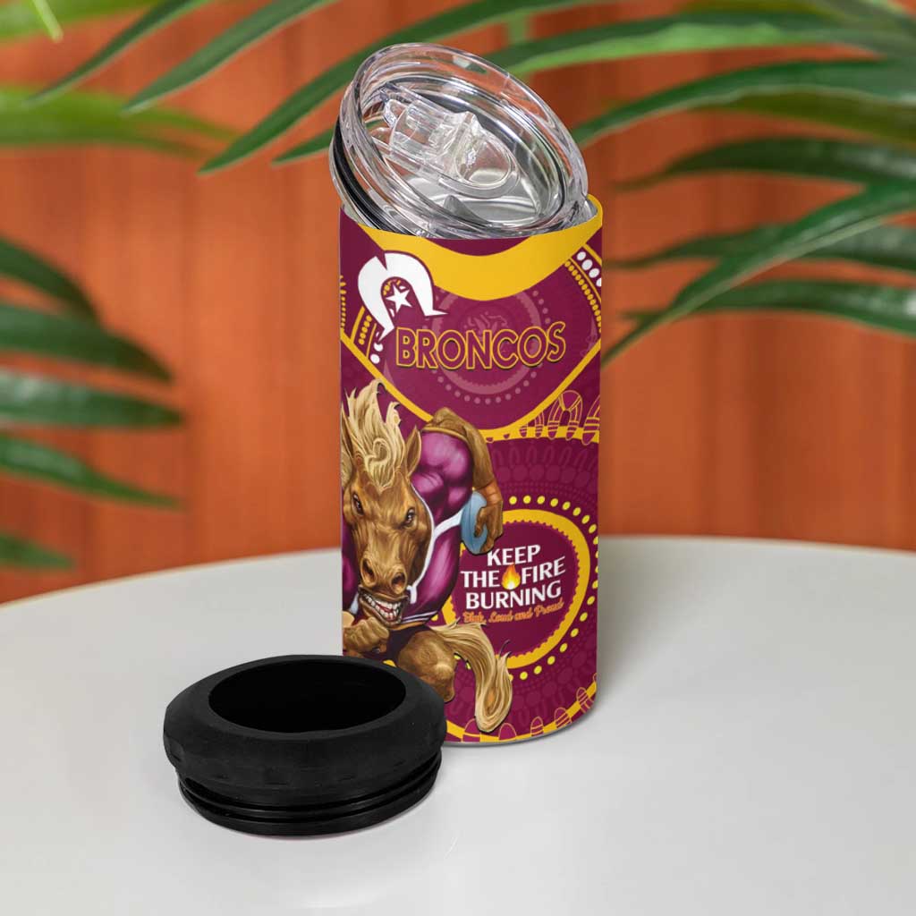 NRL Broncos NAIDOC Week 4 in 1 Can Cooler Tumbler Keep The Fire Burning Indigenous Art