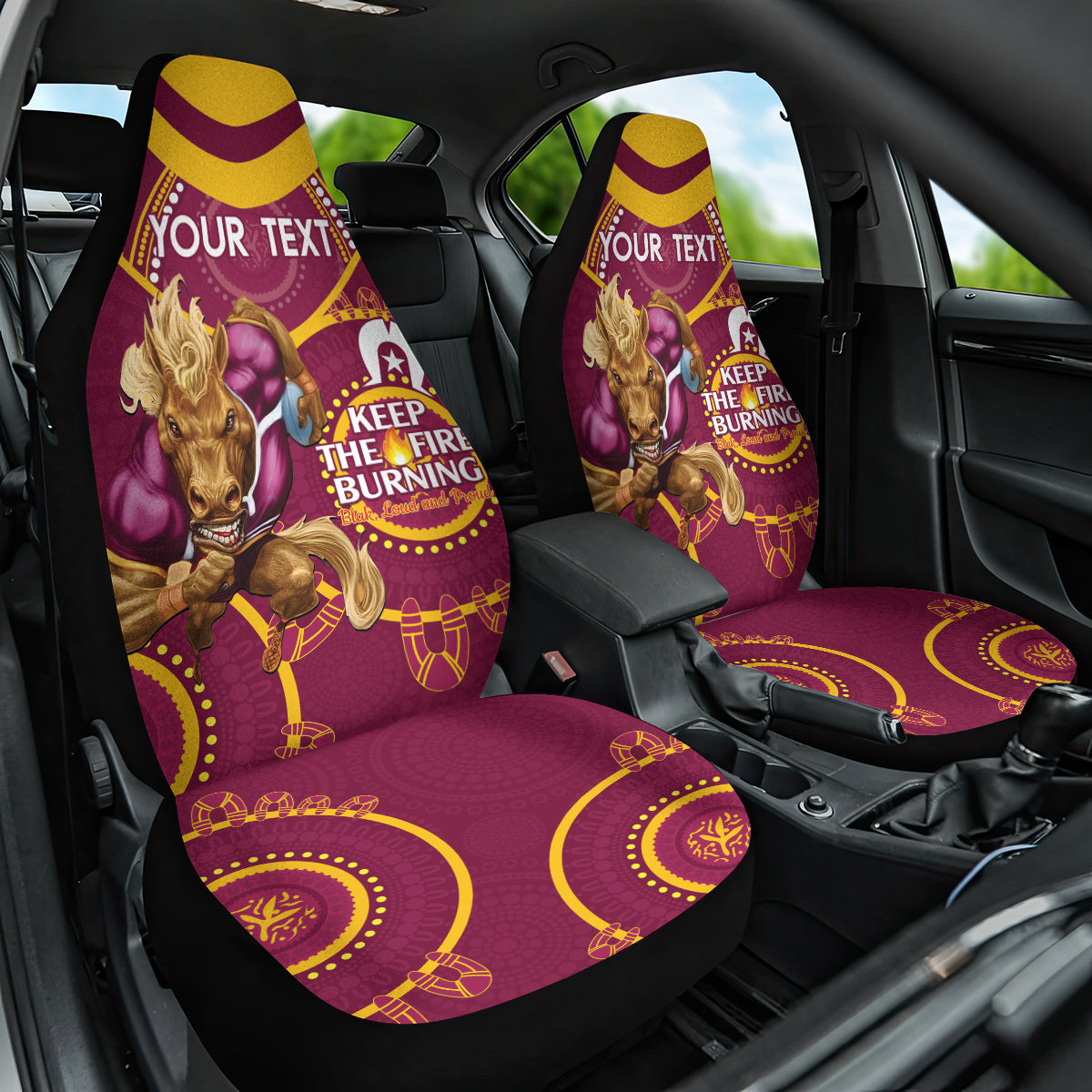 Custom NRL Broncos NAIDOC Week Car Seat Cover Keep The Fire Burning Indigenous Art