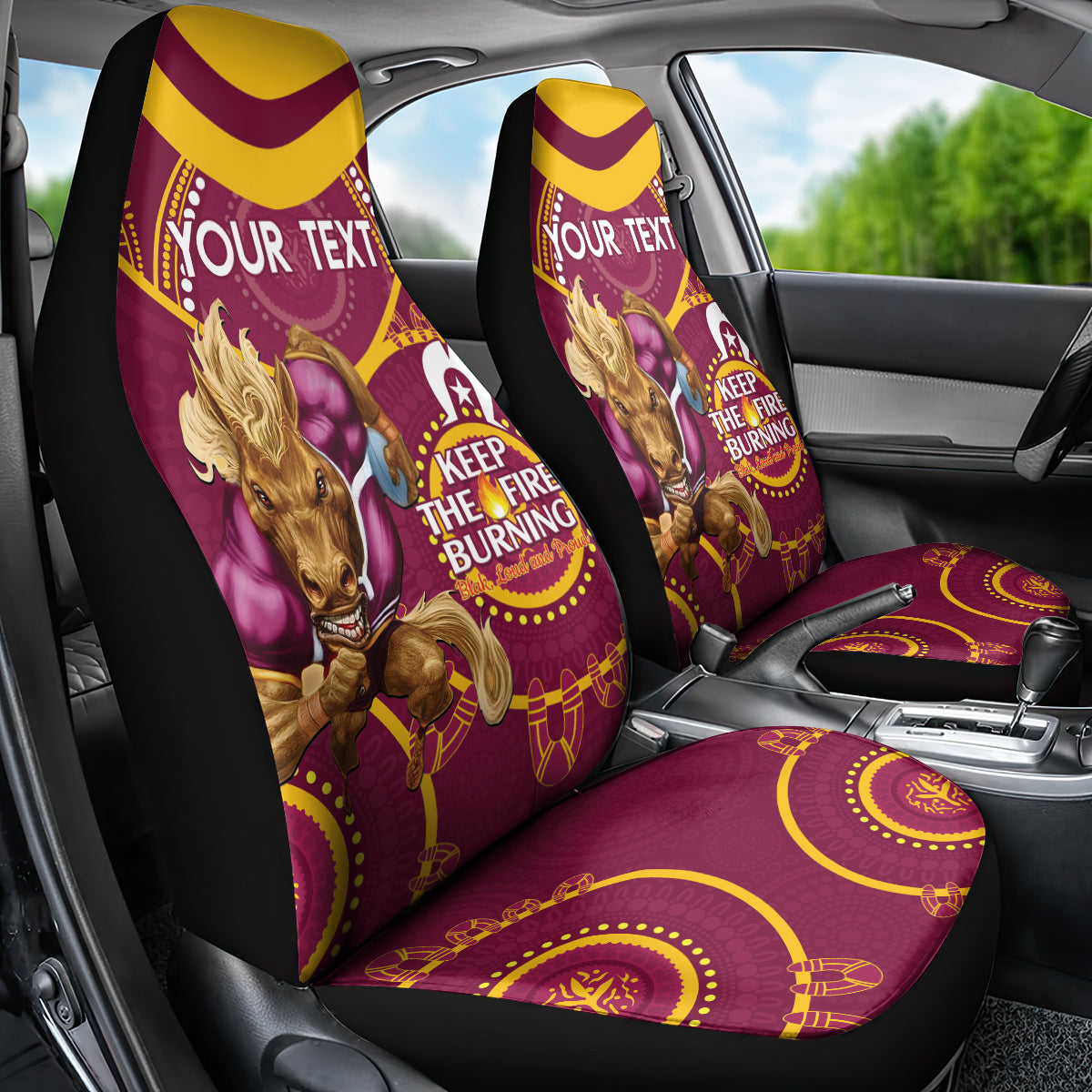Custom NRL Broncos NAIDOC Week Car Seat Cover Keep The Fire Burning Indigenous Art