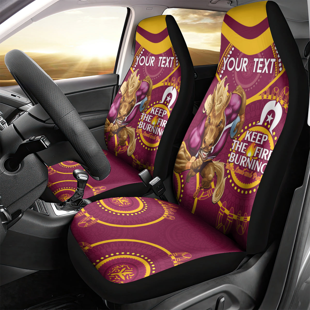 Custom NRL Broncos NAIDOC Week Car Seat Cover Keep The Fire Burning Indigenous Art