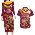 Custom NRL Broncos NAIDOC Week Couples Matching Long Sleeve Bodycon Dress and Hawaiian Shirt Keep The Fire Burning Indigenous Art